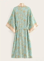 Long Floral Boho Pale Blue Kimono