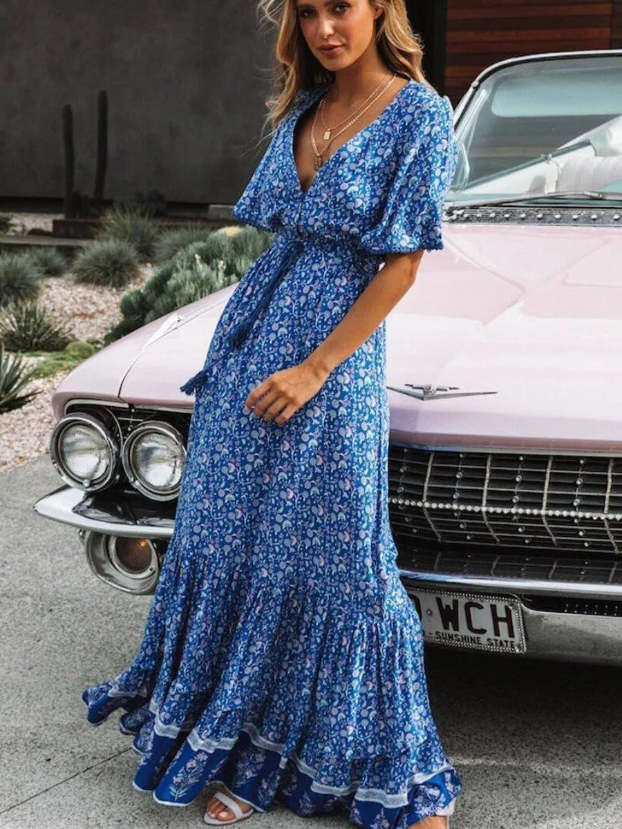 Long Hippie Chic Dress in Blue