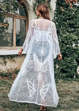 Long Kimono Boho Semi-Transparent Lace Accents
