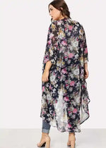 Long Semi Sheer Floral Boho Kimono