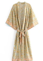 Long Stylish Boho Kimono Blue Yellow floral