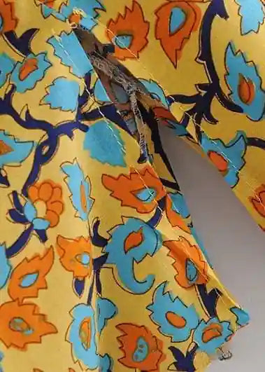 Long Stylish Boho Kimono Yellow Floral