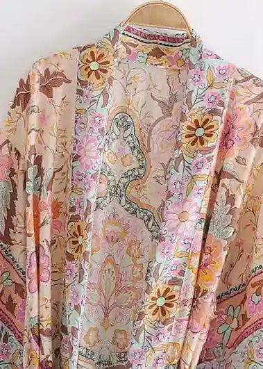 Long Stylish Floral Boho Kimono