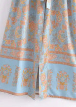 Long Stylish Pale Blue Floral Boho Kimono