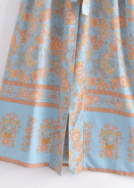 Long Stylish Pale Blue Floral Boho Kimono