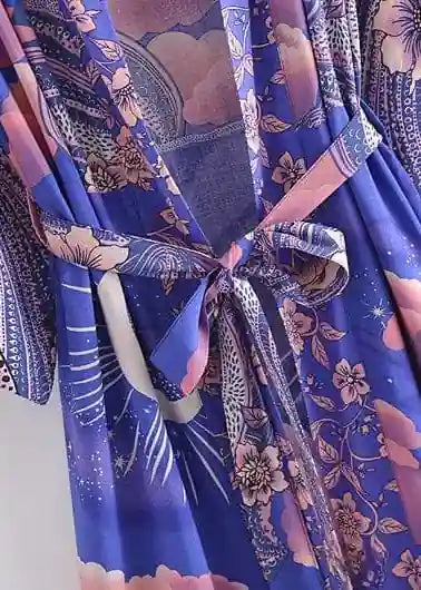 Long Stylish Purple Boho Kimono