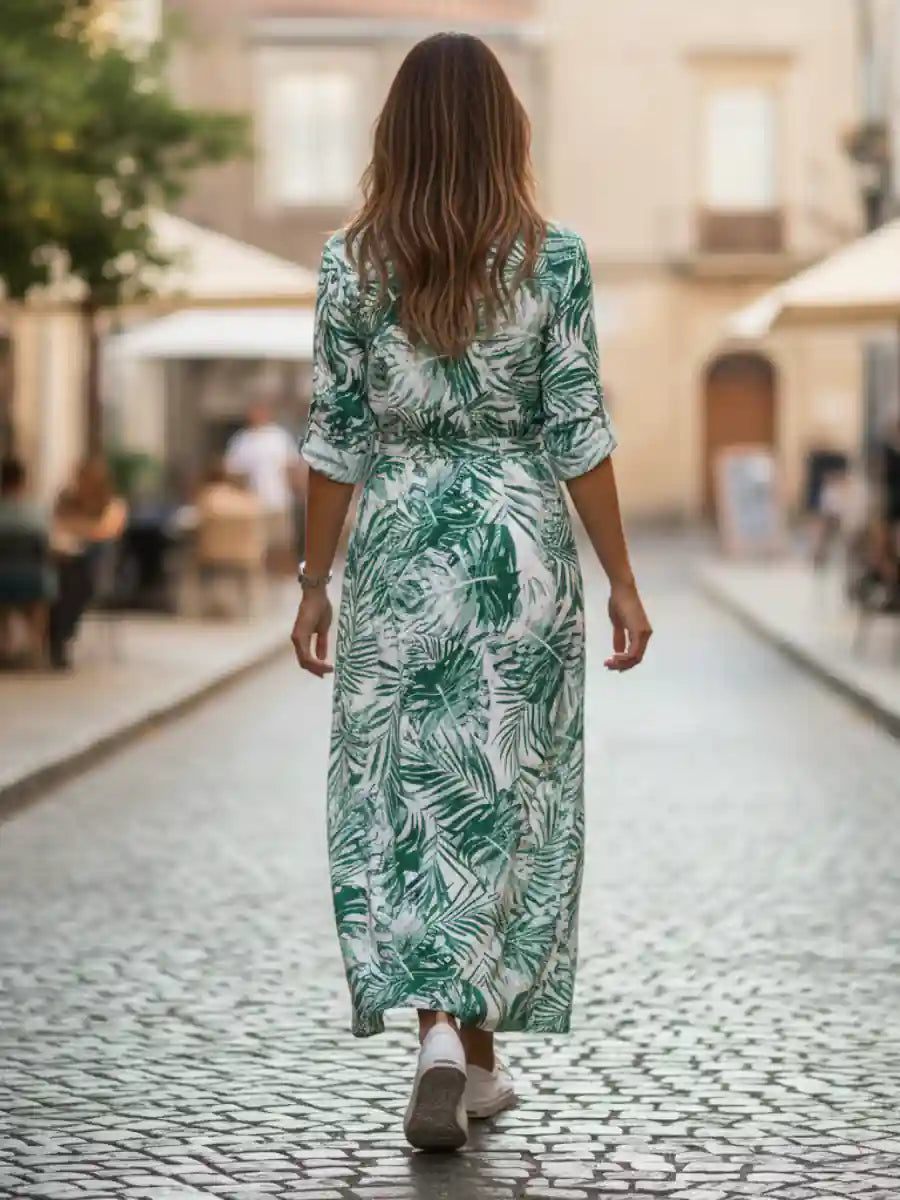 Long Summer Leaf Boho Dress