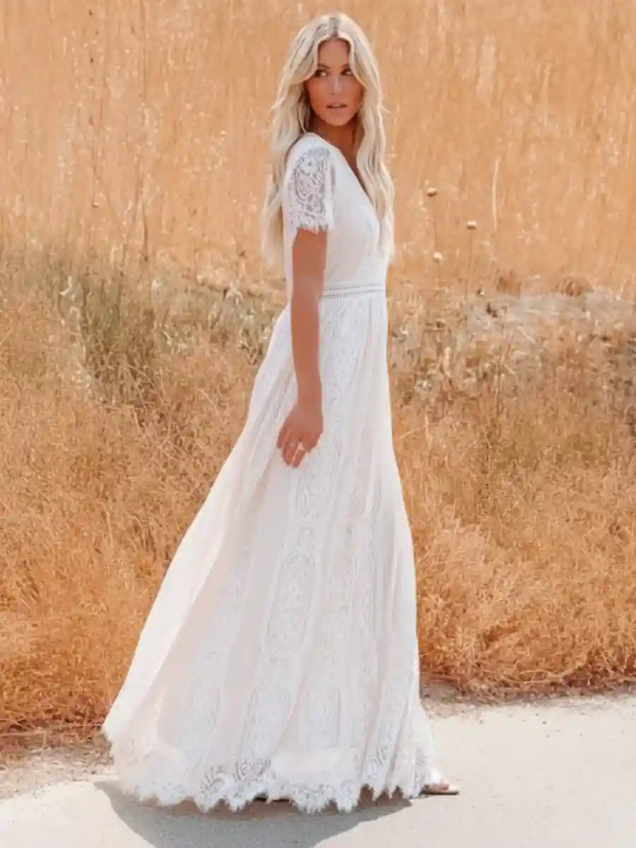 Long White Boho Maxi Dress