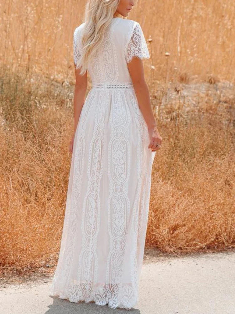 Long White Boho Maxi Dress