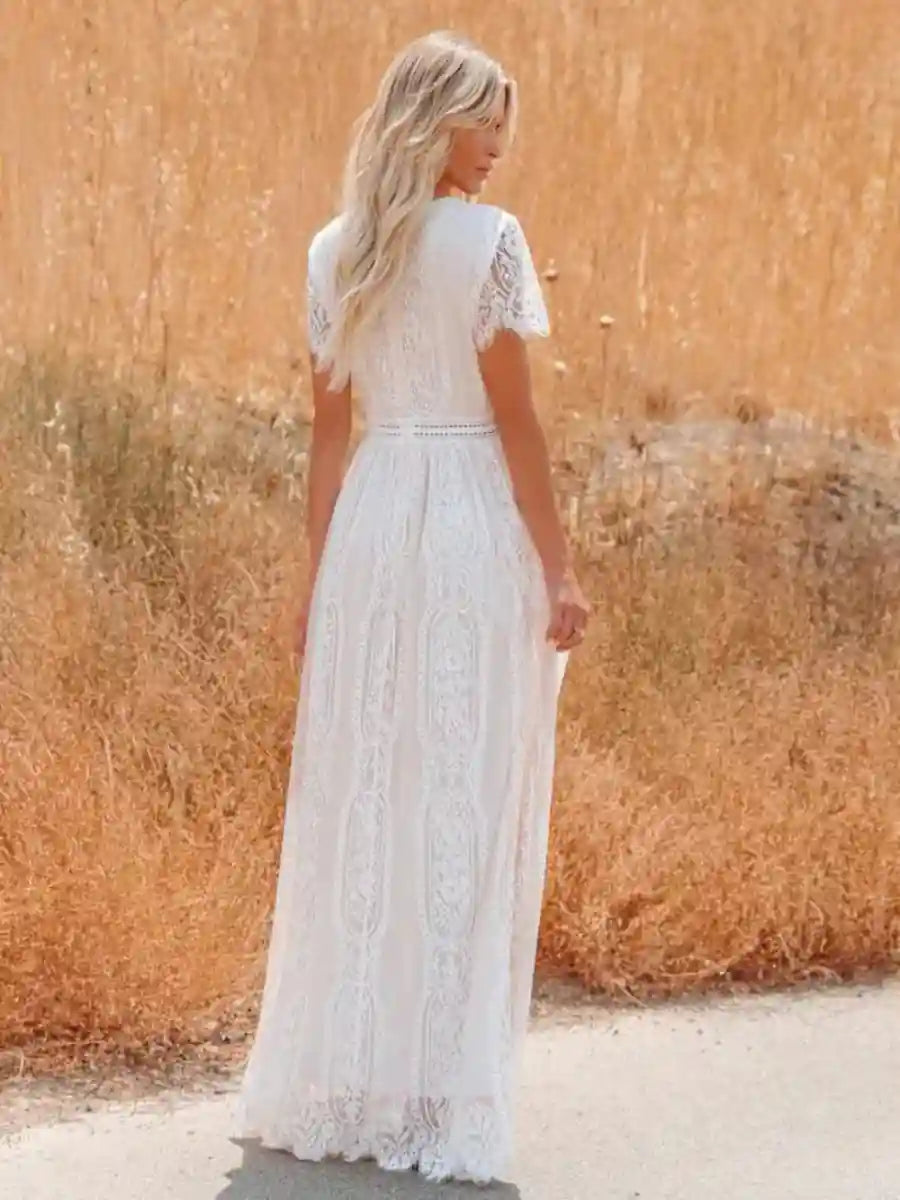 Long White Boho Maxi Dress