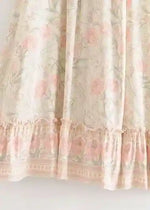 Long asymmetrical Beige Skirt Boho floral pattern