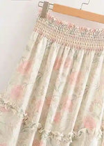 Long asymmetrical Beige Skirt Boho floral pattern