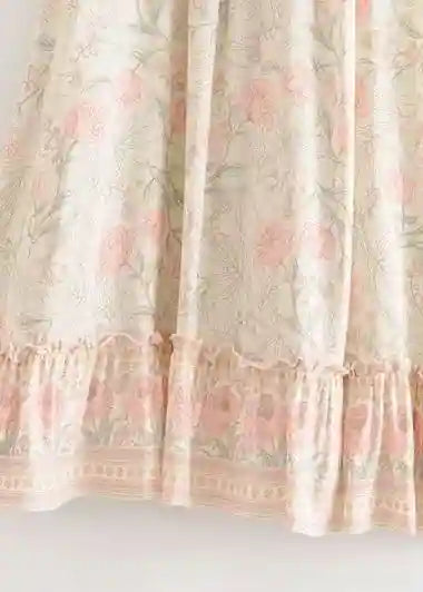 Long asymmetrical Beige Skirt Boho floral pattern
