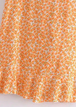 Long wrap Skirt Boho asymmetric Floral pattern Orange