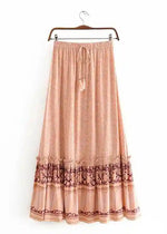 Maxi Boho Skirt Pink melon floral pattern