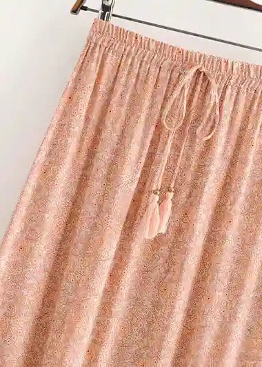 Maxi Boho Skirt Pink melon floral pattern