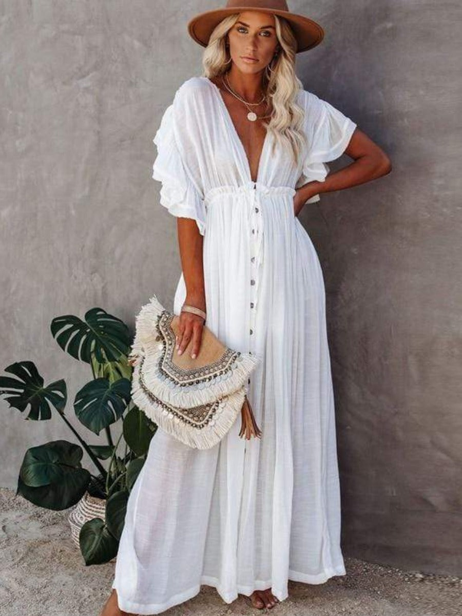 Maxi Dress in Boho style in White