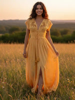 Maxi Long Bohemian Split Dress in Yellow | Boho Mood Bobo Mood Maxi Long Bohemian Split Dress in Yellow | Boho Mood Bobo Mood