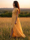 Maxi Long Bohemian Split Dress in Yellow