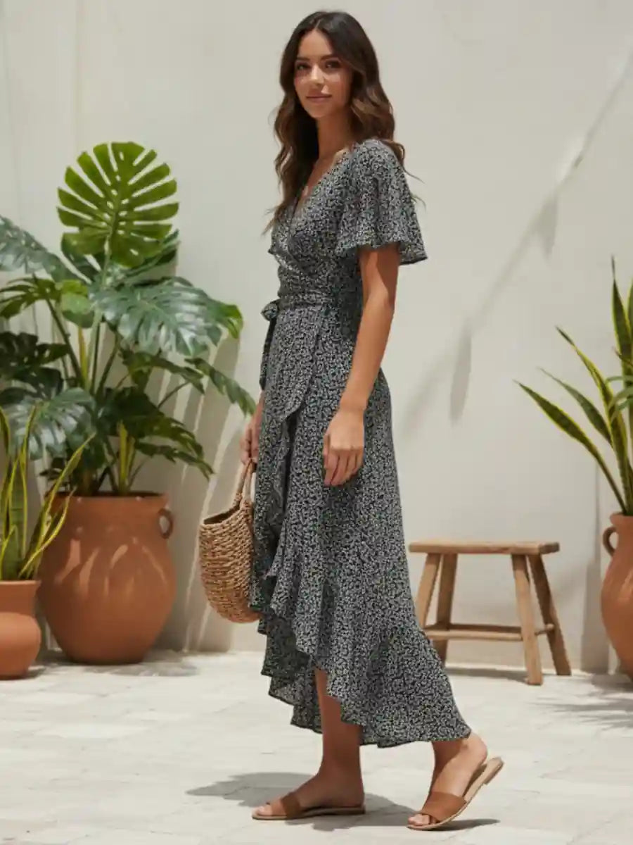 Mid-Length Boho Dress in Black