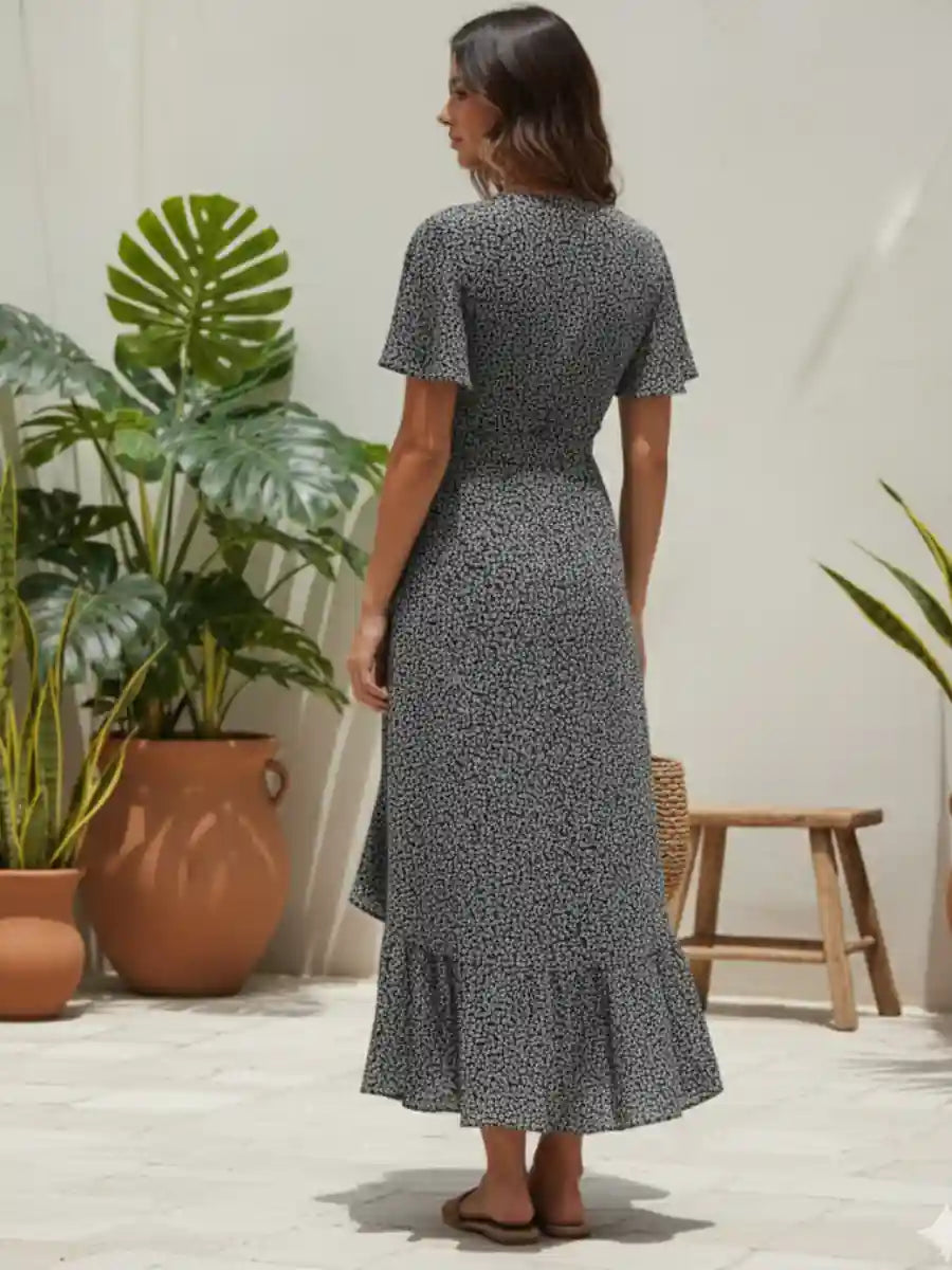 mid length boho dresses Bohemian Ruffle Midi Dress + Embroidered