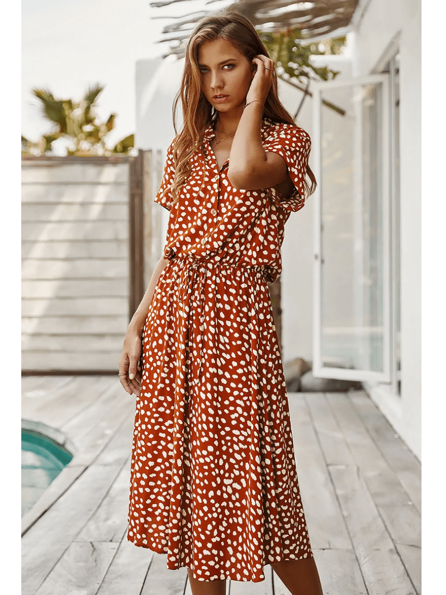 Mid-Length Boho Dress with Leopard Print