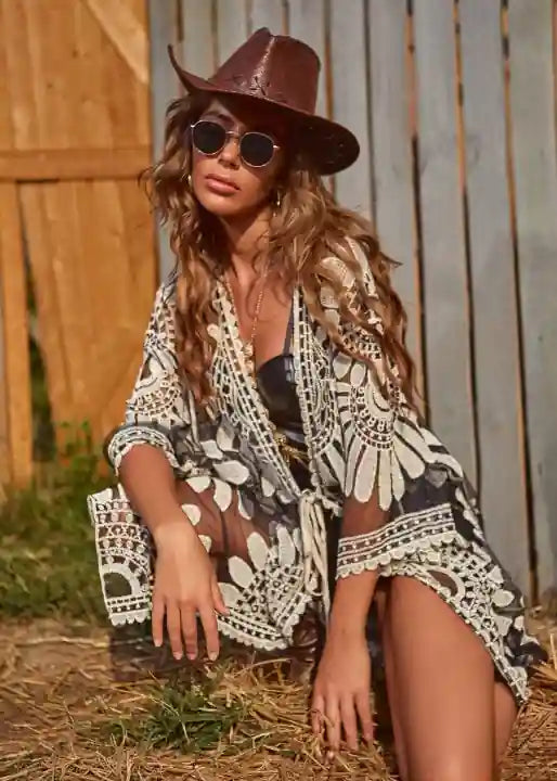 Mid-length Kimono White Lace Boho