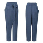 Mid-length Pants with pockets, zipper fly with tie belt