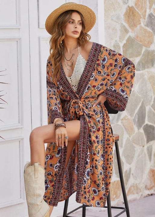 Midi Boho Kimono Floral Print - Main Image
