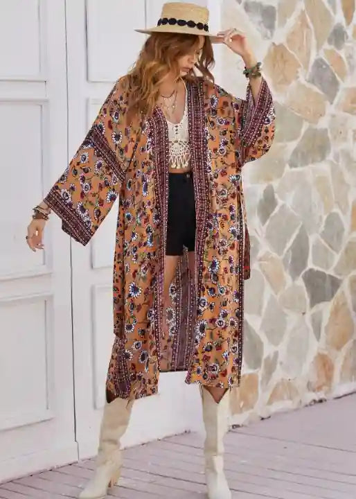 Midi Boho Kimono Floral Print