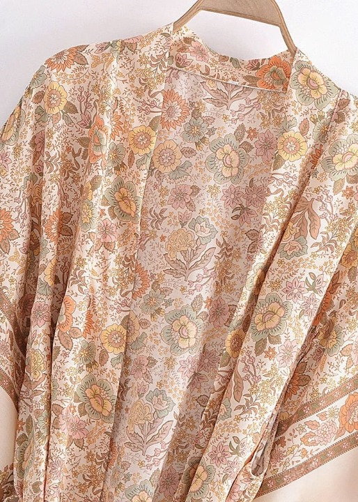 Midi Floral Boho Kimono Earthy Color