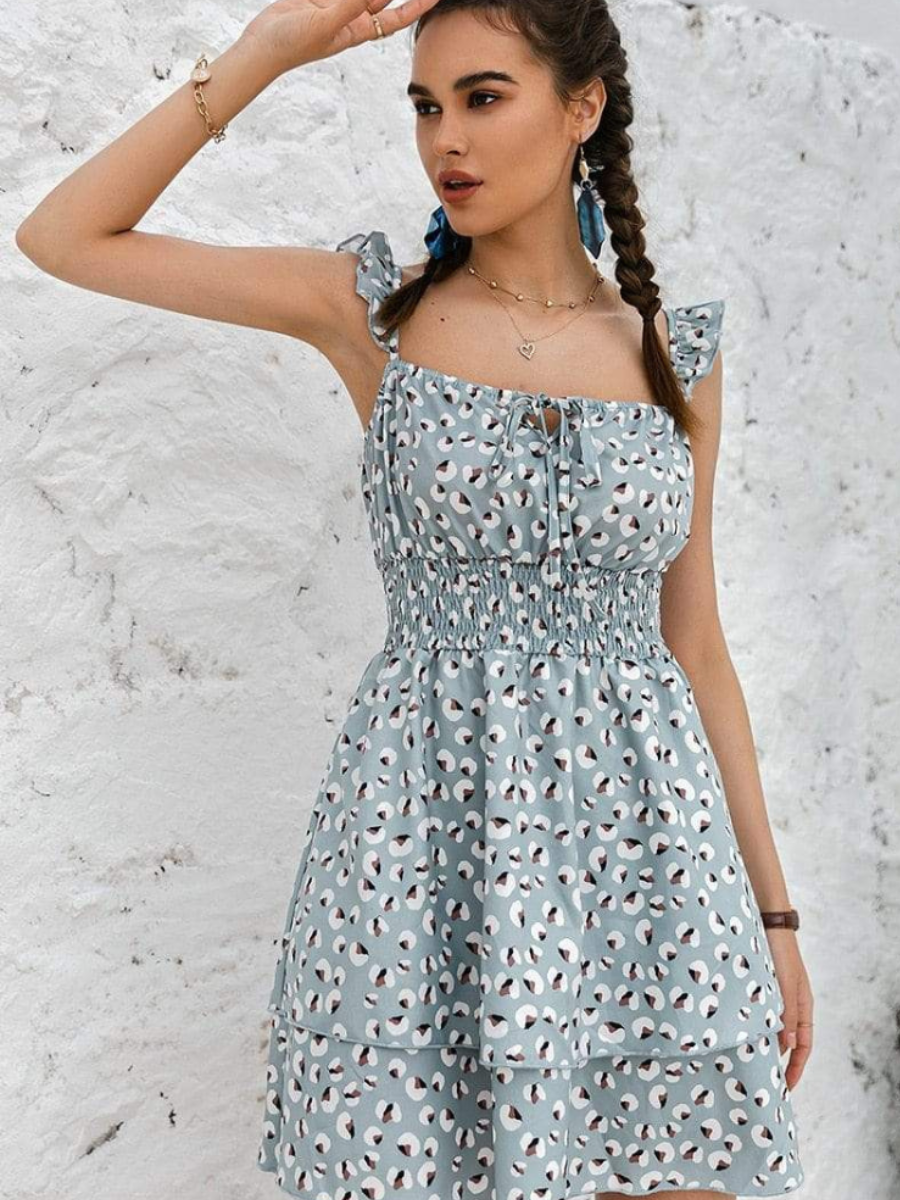 Mini Boho Dress with Geometric Print in Green Dress