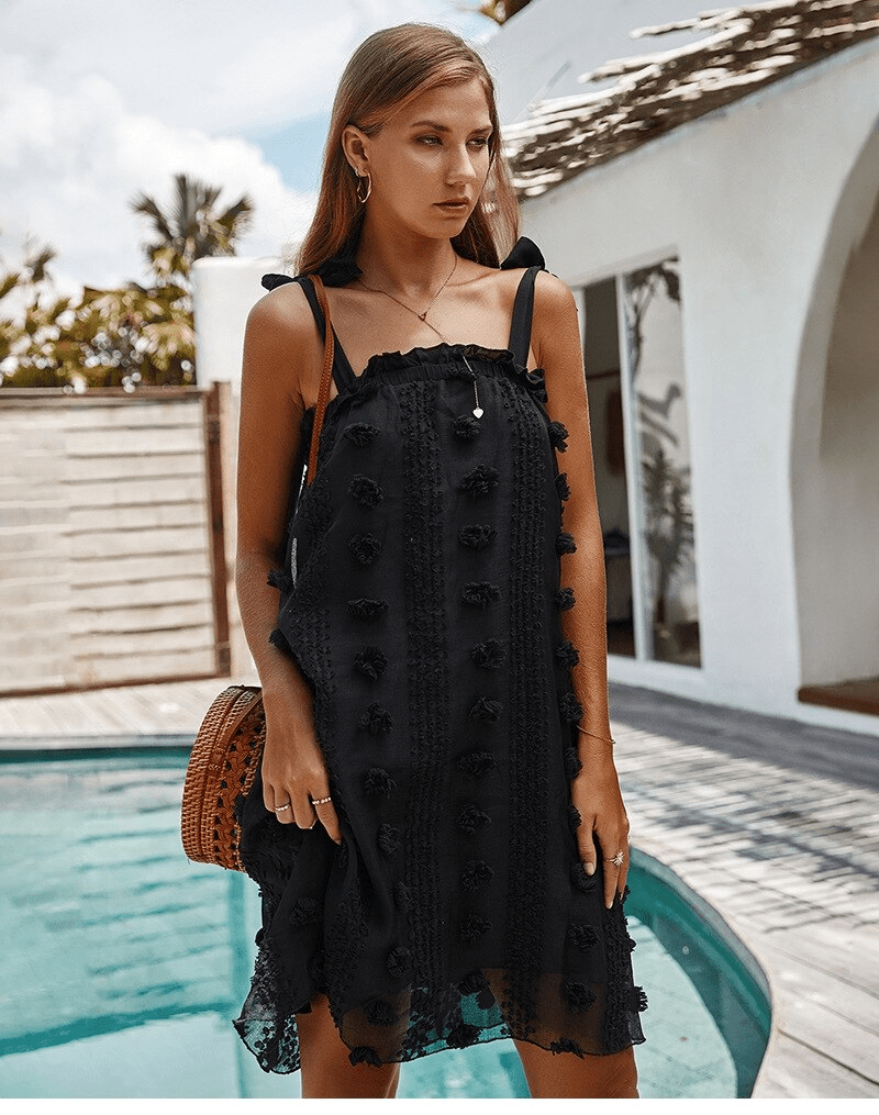 Mini Embroidered Dress in Black