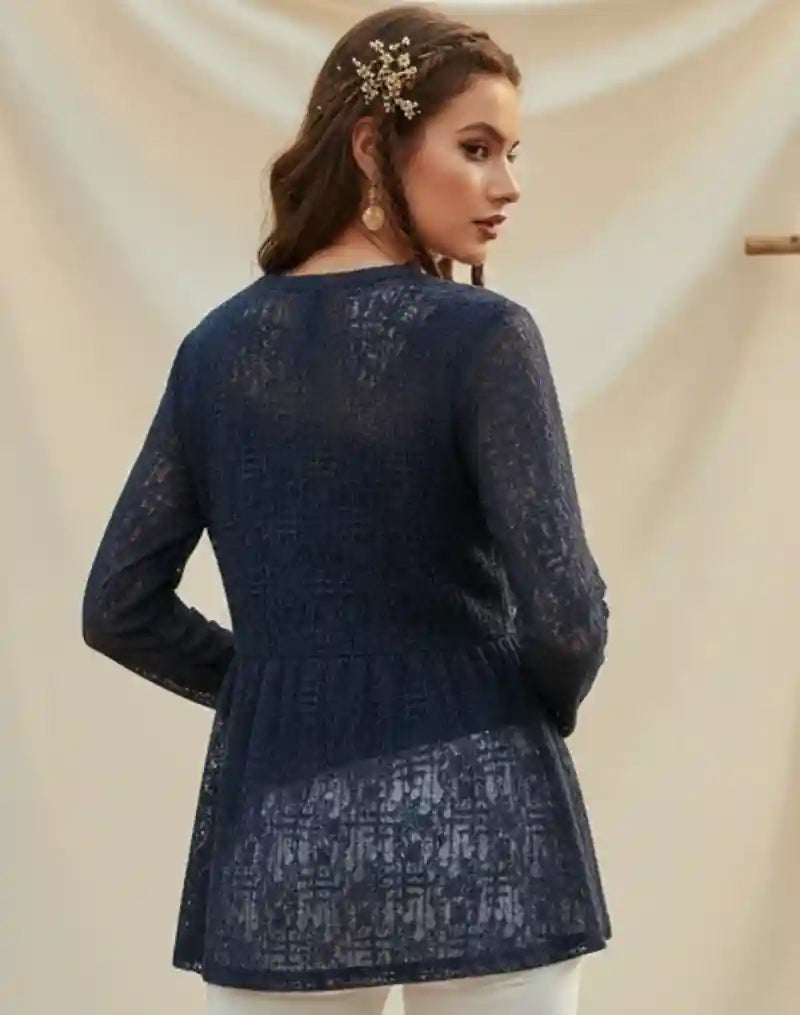 Navy Blue Boho Lace Blouse for Women