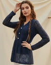 Navy Blue Boho Lace Blouse for Women