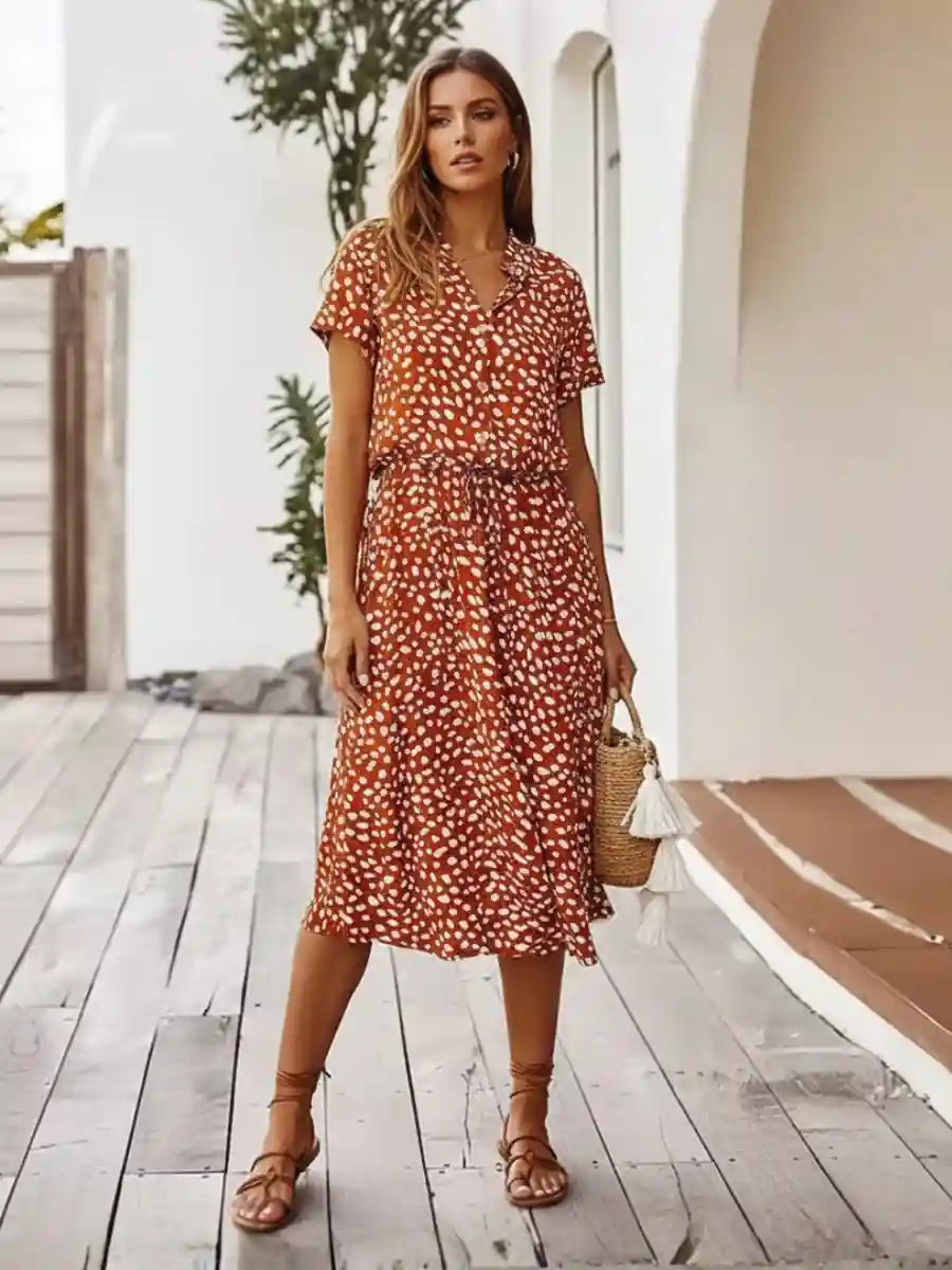 Orange Boho Midi Dress
