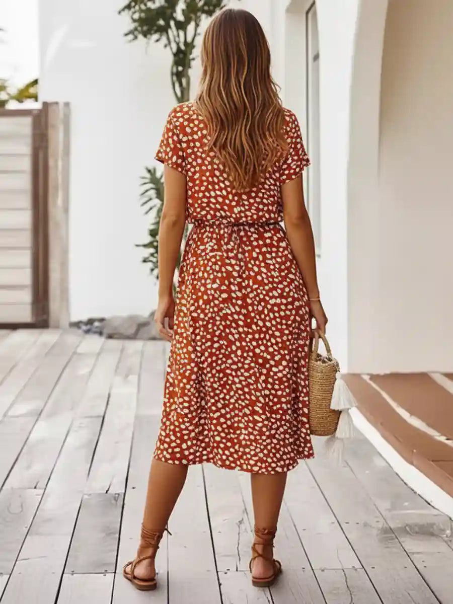 orange boho dress Orange Boho Midi Dress