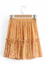 Orange Boho chic mini Skirt with floral pattern