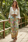 Peacock Print Wide Leg Boho Pants