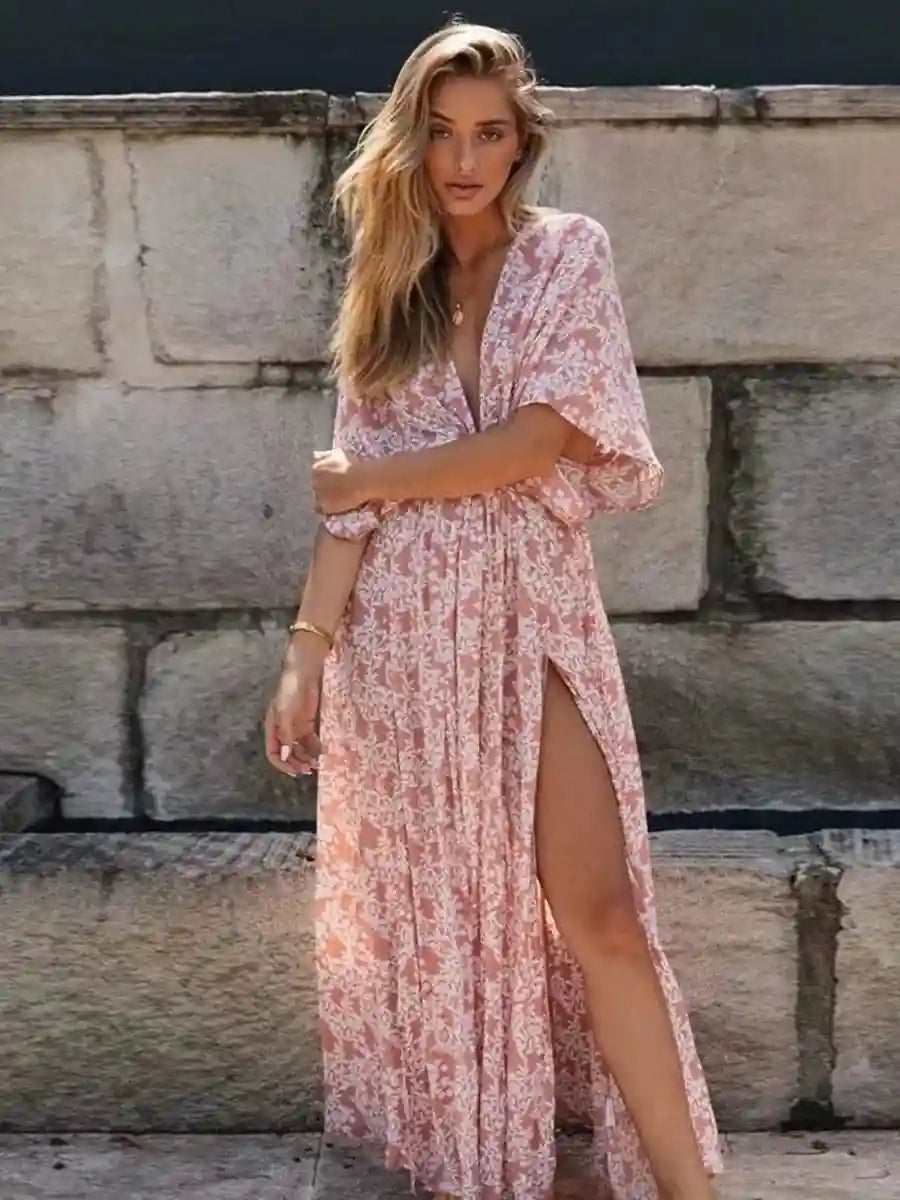 Pink Bohemian Floral Print Dress | Boho Mood Bobo Mood Pink Bohemian Floral Print Dress | Boho Mood Bobo Mood