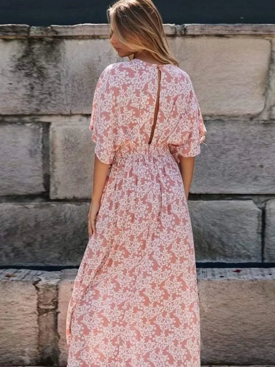 Pink Bohemian Floral Print Dress