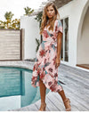 Pink Boho Wrap Midi Dress