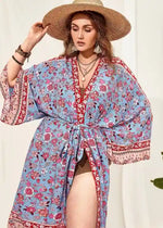 Plus Size Boho Kimono Blue Floral