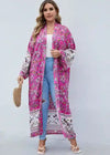 Plus Size Boho Kimono Pink Floral