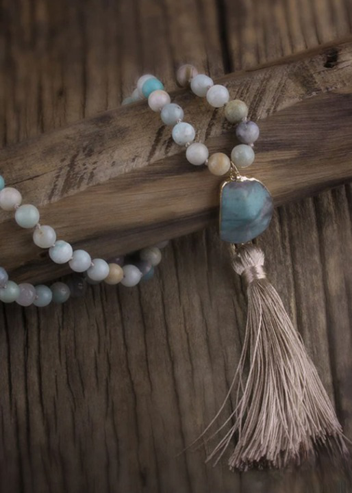 Pompom Pendant Boho Beads Necklace