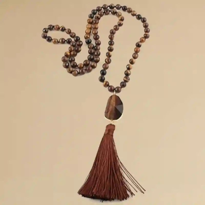 Pompom Pendant Boho Beads Necklace