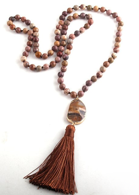 Pompom Pendant Boho Beads Necklace