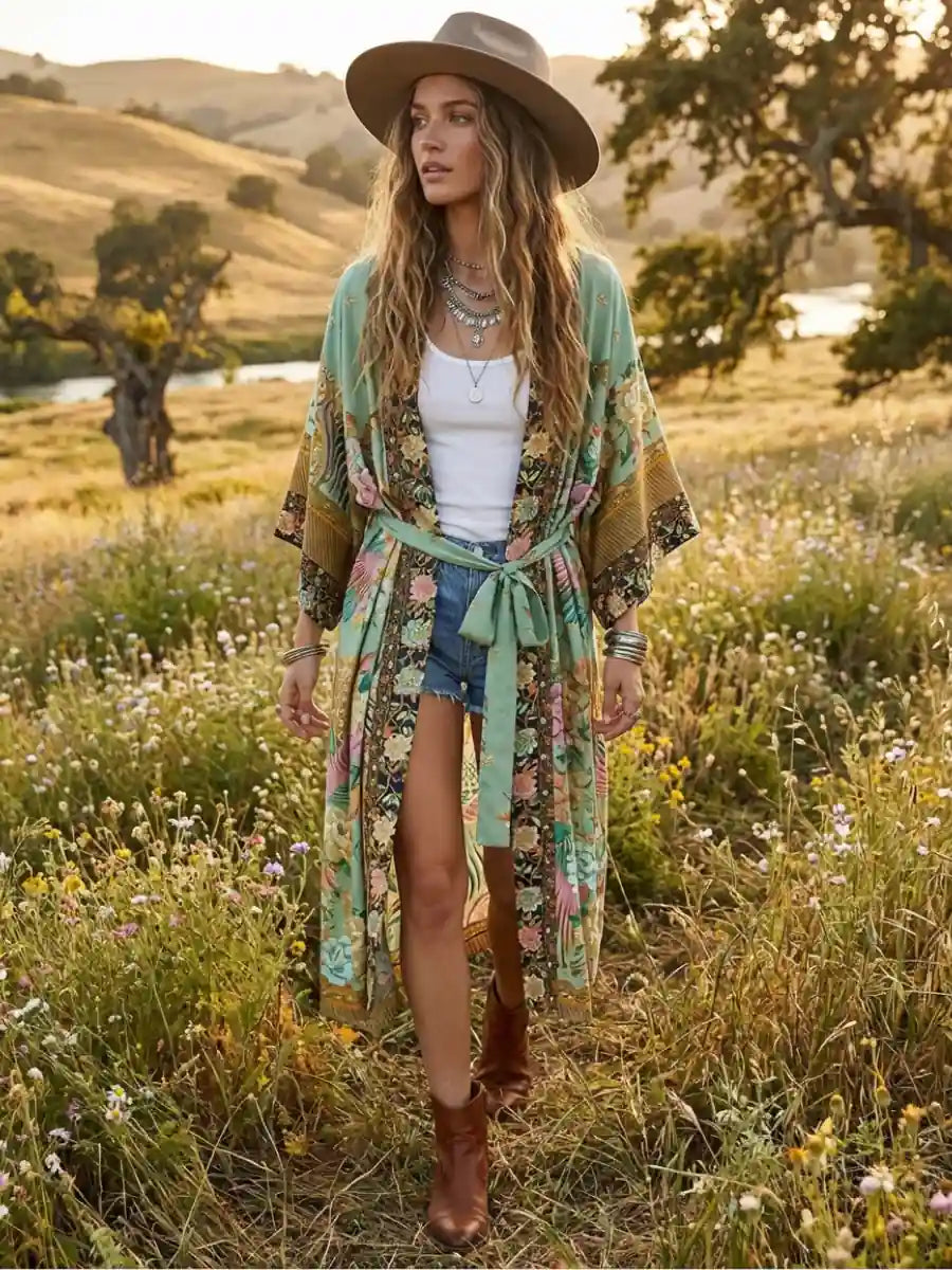 Pretty Long Boho Kimono Colorful Floral