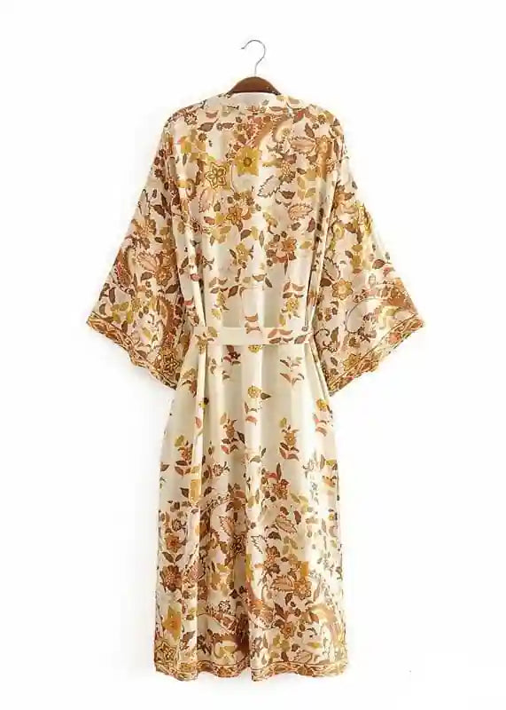 Pretty Yellow Floral Boho Kimono