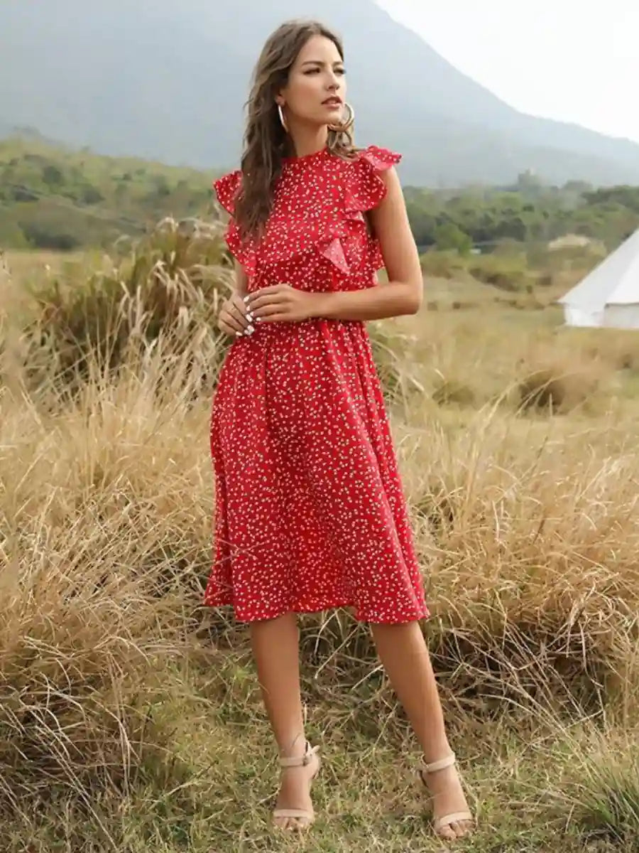 Red Boho Midi Dress